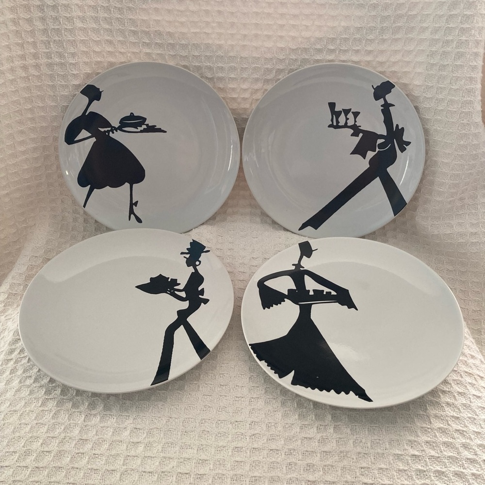Rebecca Moses Black & White Silhouette Heart Soul Style Dessert Plates Set Of 4